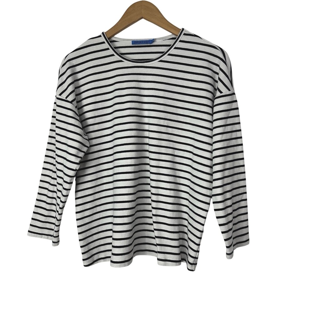 J.McLaughlin Nautical Striped Top Long Sleeve Womens Medium White Black Stretch